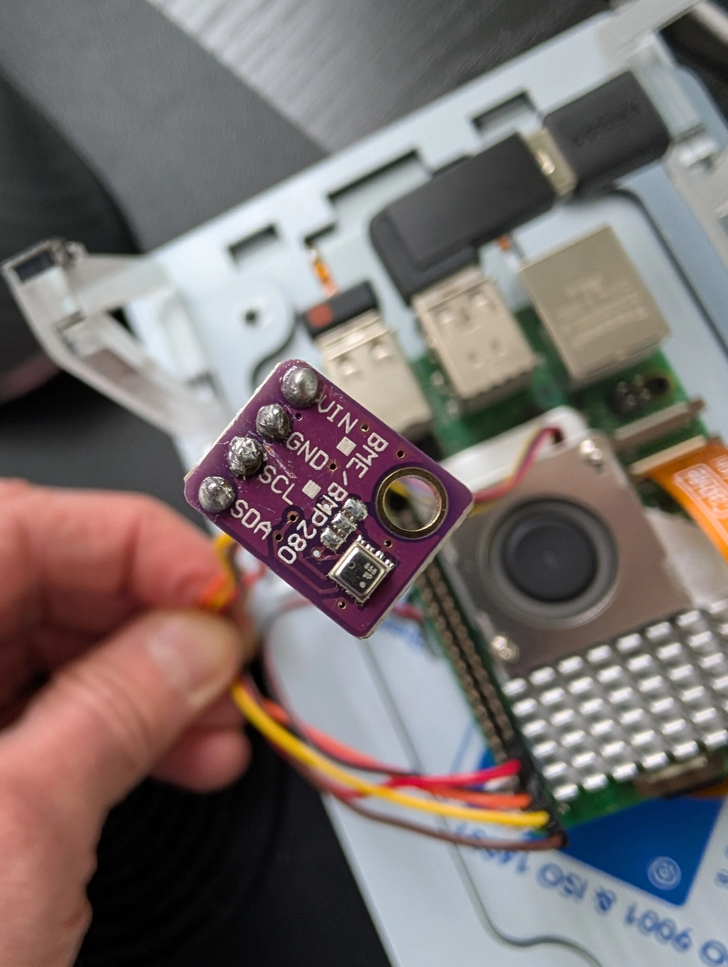 BME280 sensor wired up for temperature and humidity readings