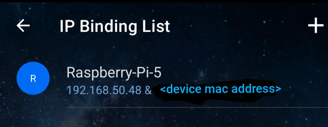 Router settings for binding a static IP to the Pi’s MAC address