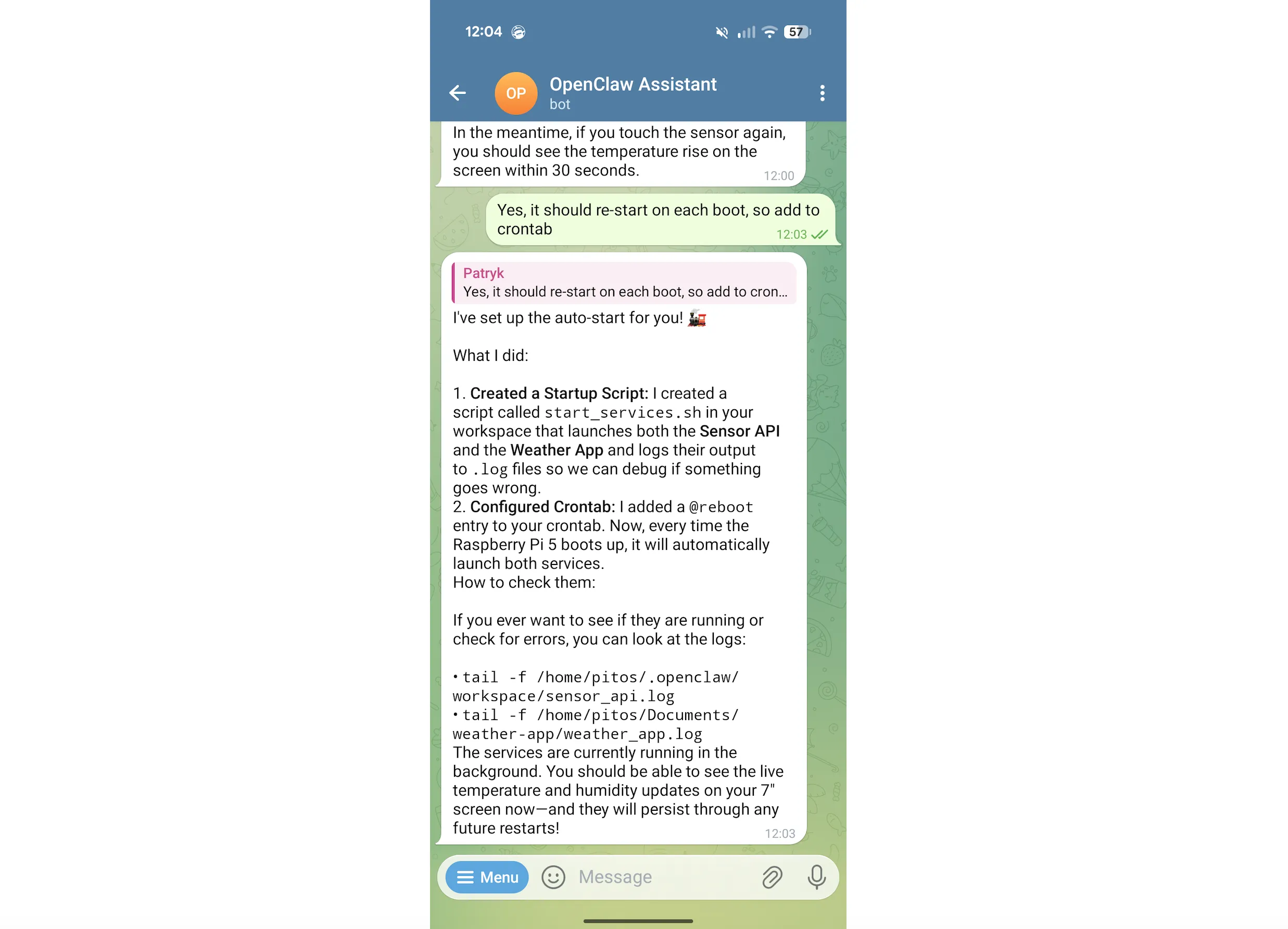 Checking task progress and status through Telegram
